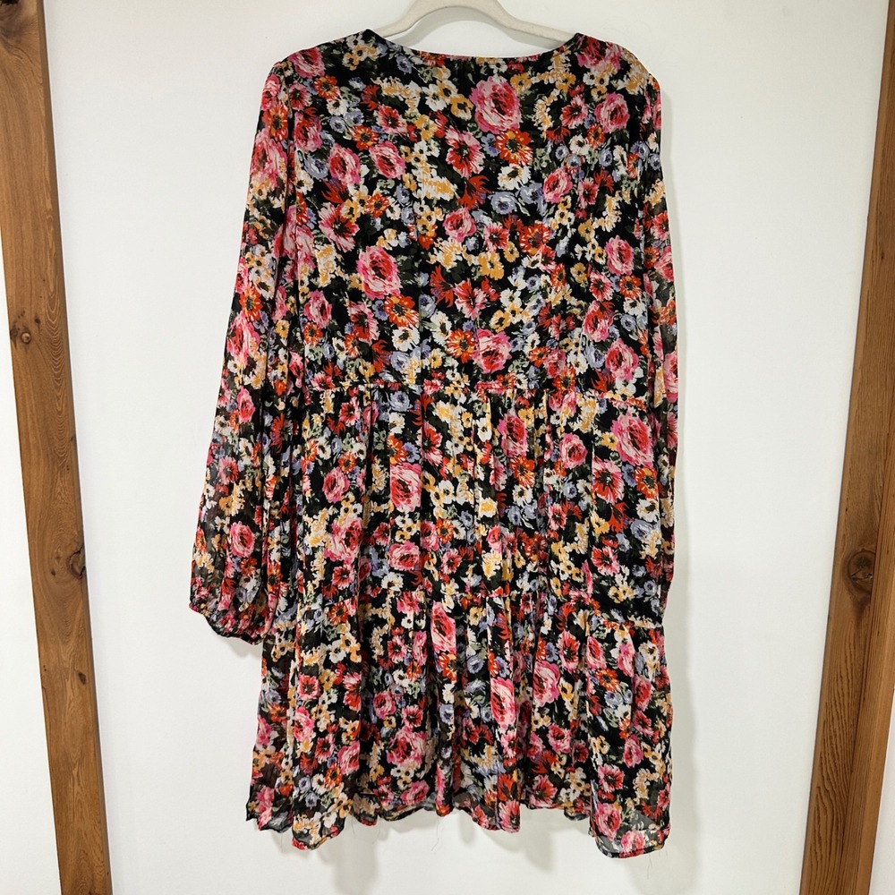BaeVely Floral Babydoll Dress 3XL Womens Multi Color Chiffon Tiered Mini - Picture 2 of 8